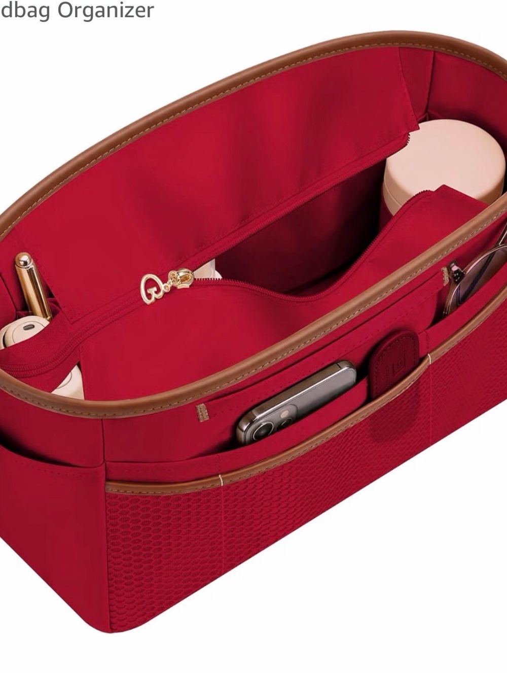 Purse Organizer Insert for Tote Bag, 14.5 Inch Satin Bag Organizer with Zipper